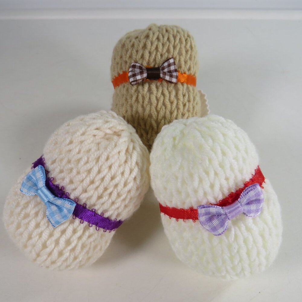 Hand Knit Easter Eggs with hand sewn accents (NO GLUE) all fabric BOW TIE